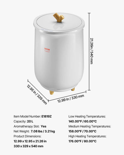 SucceBuy Towel Warmer Bucket 20L Heated Towel Warmer w/ LED Light Auto Shut off & Temperature Setting Large Blanket Warmers SPA
